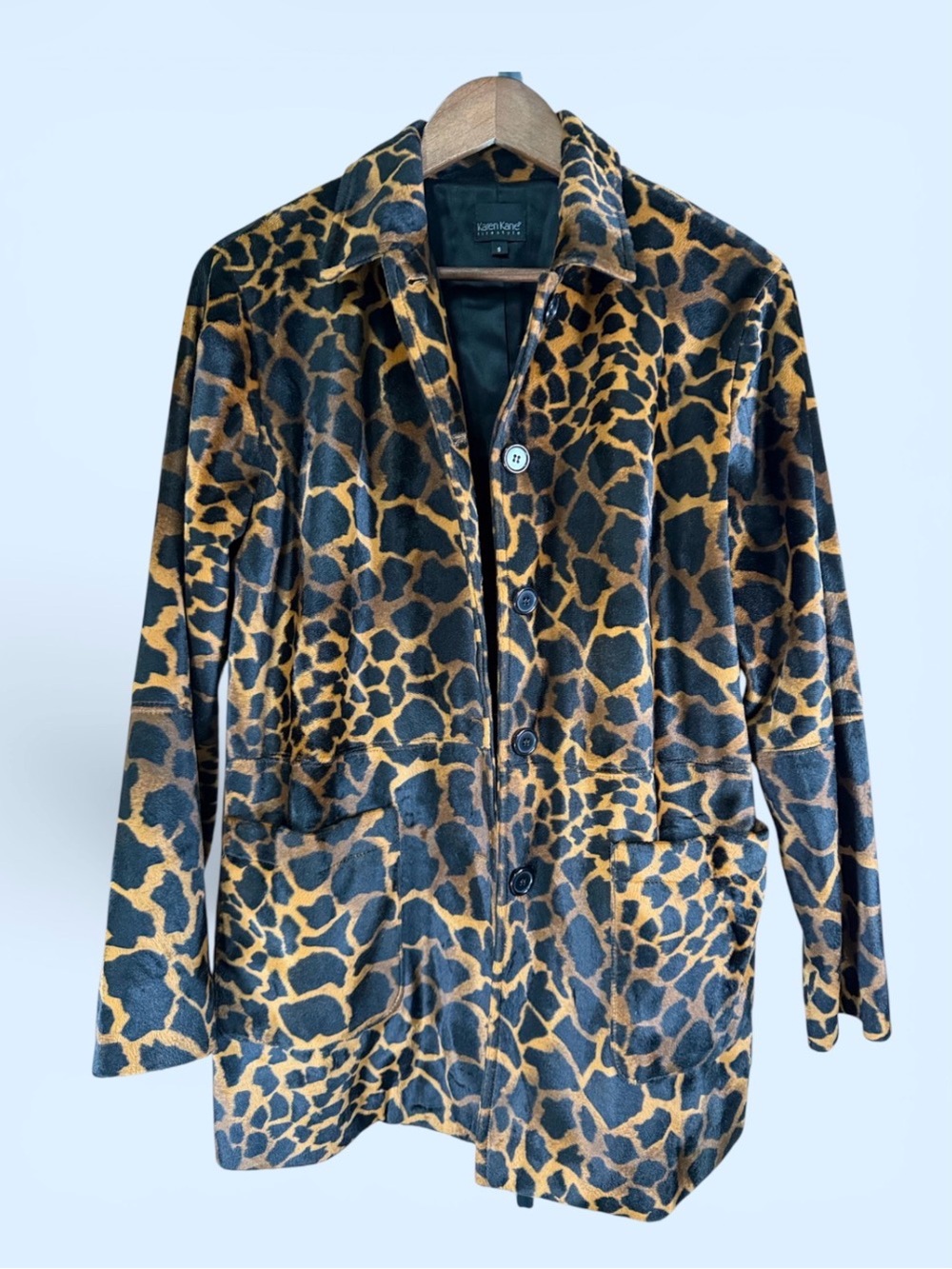 Karen Kane Lifestyle Giraffe Animal Print Button Front Jacket Coat | Size S